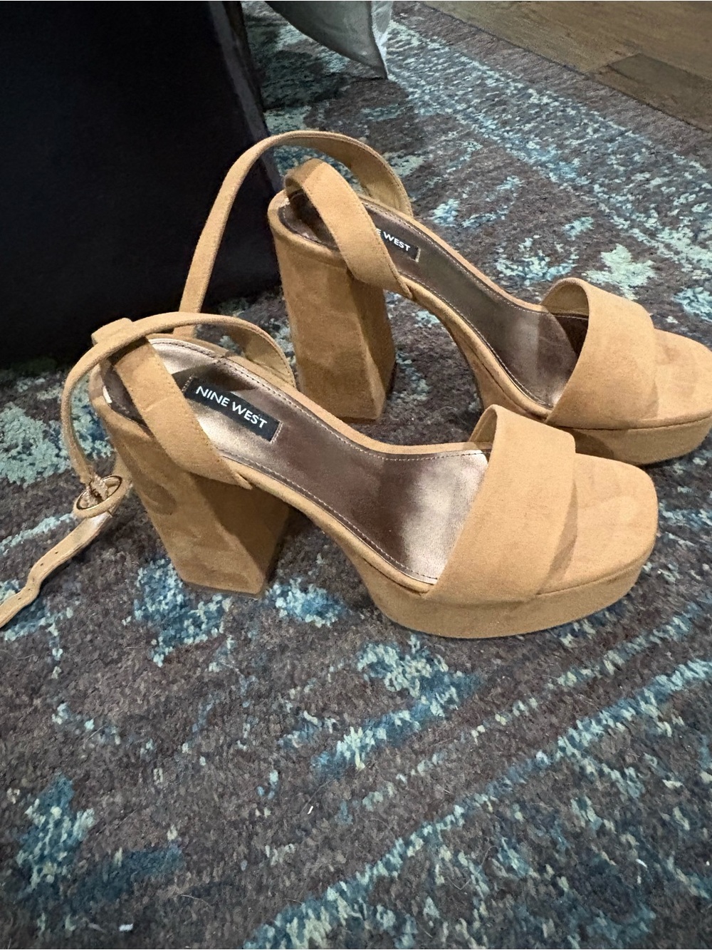 Nine West Camel Suede Platform Block Sandals